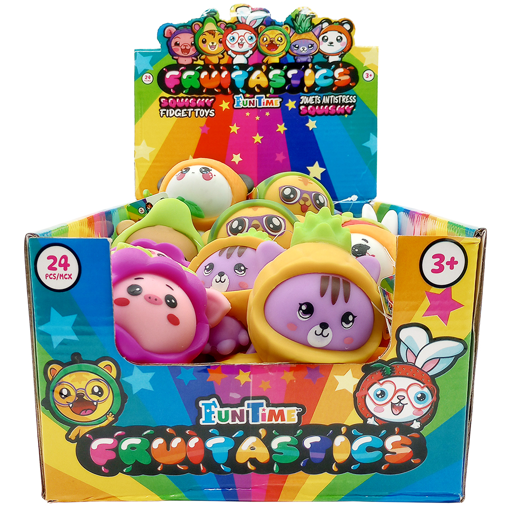 Image THE FRUITASTICS - Fidget Squishy Toys, 6 Assorted Animal Characters (7.6 cm) / 24pc Counter Display